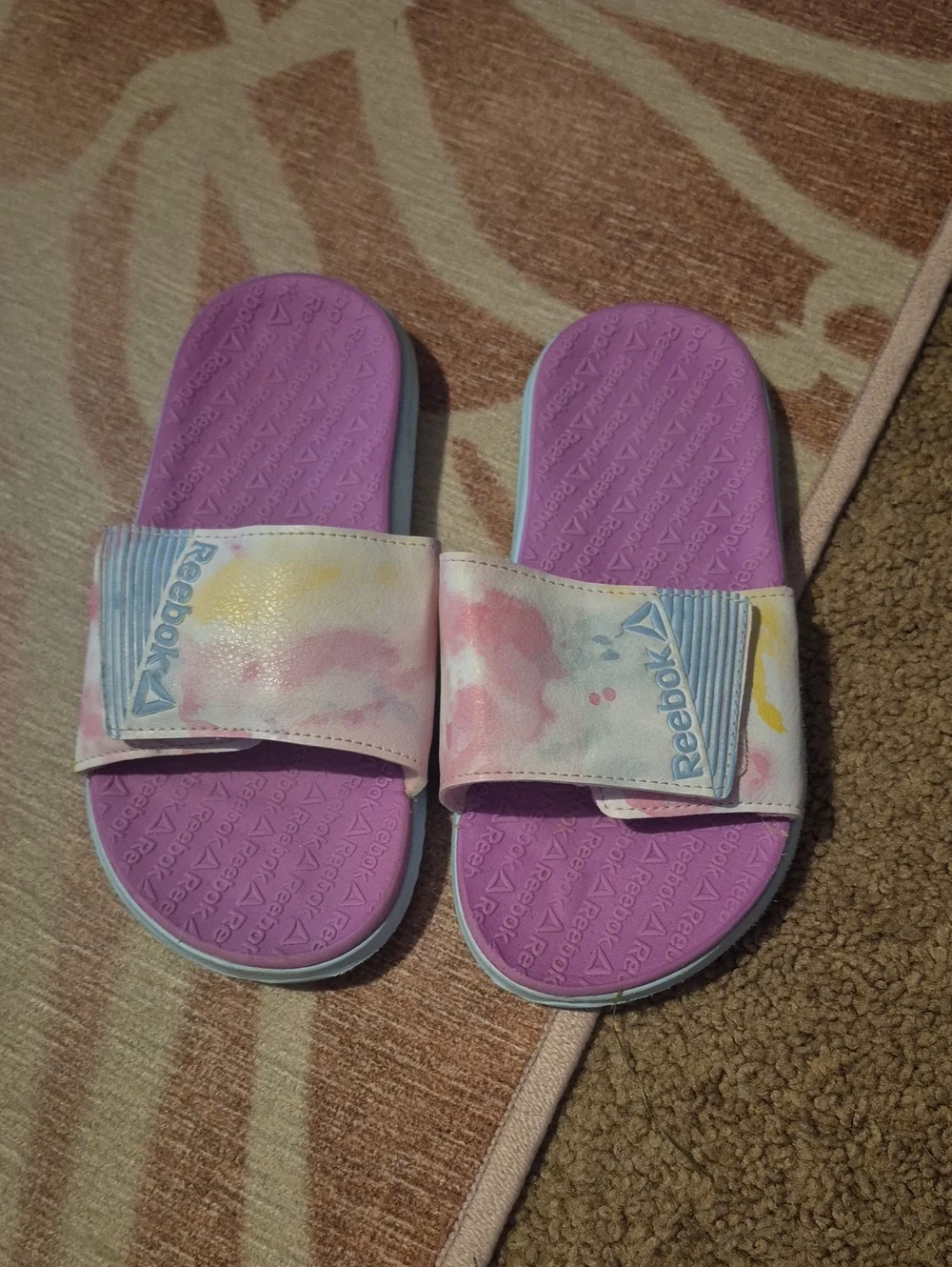 Reebok Kids' Purple Tie-Dye Slide Sandals